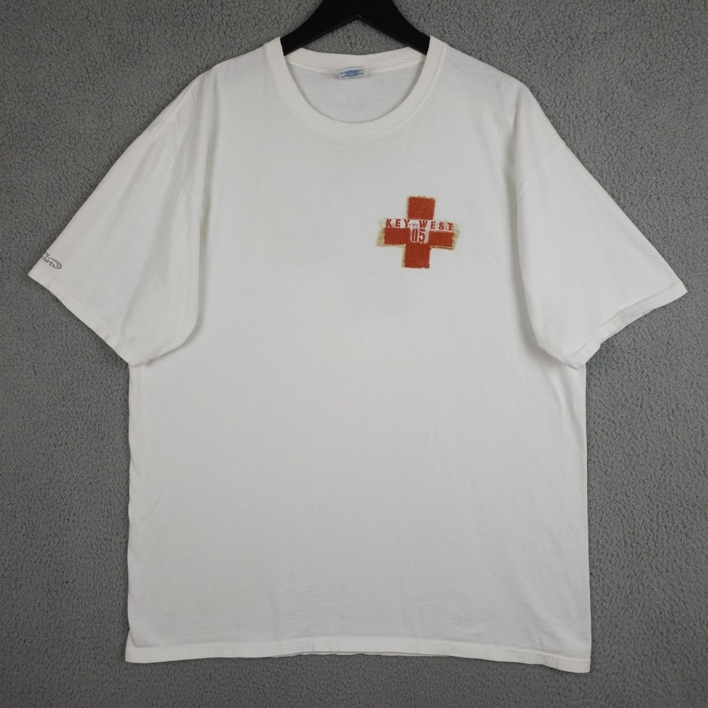 Crazy Shirts Hawaii Shirt Mens XL White Orange Key West 05 Crew Neck Tee Casual